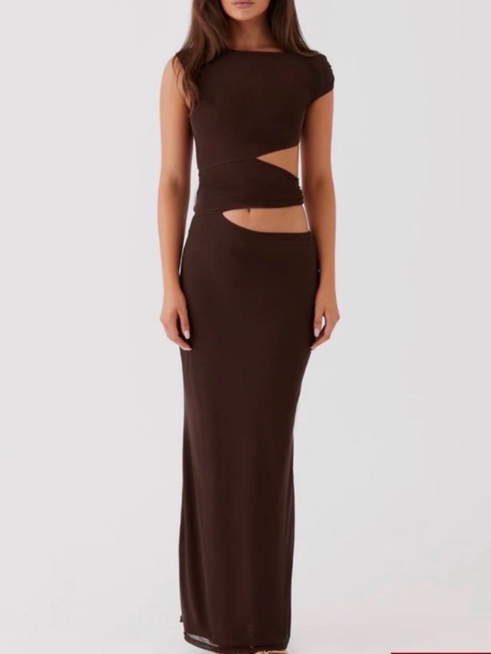 Peppermayo One-Shoulder Cutout Maxi Dress in Dark Brown